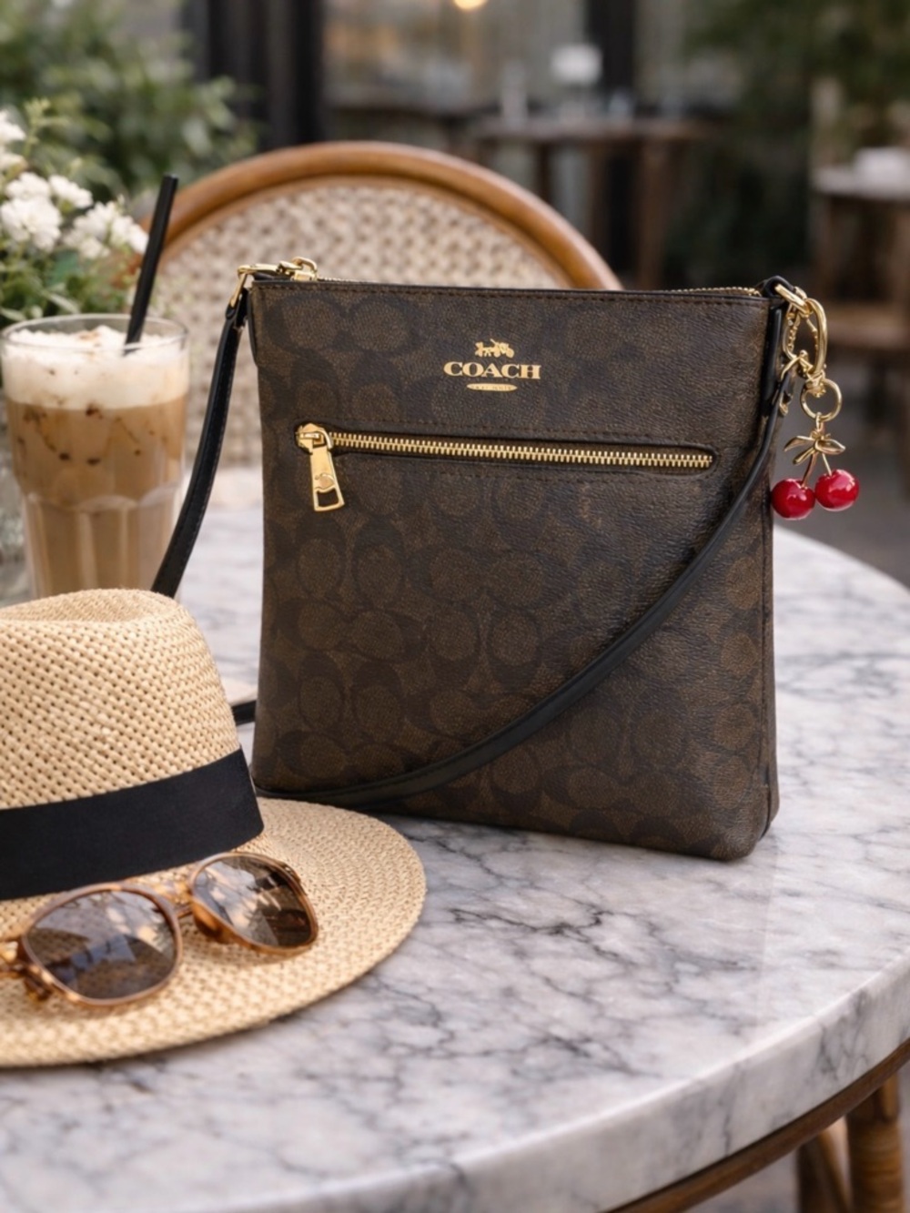 Coach Brown Signature Crossbody with Cherry Charm - Picture 3 of 16